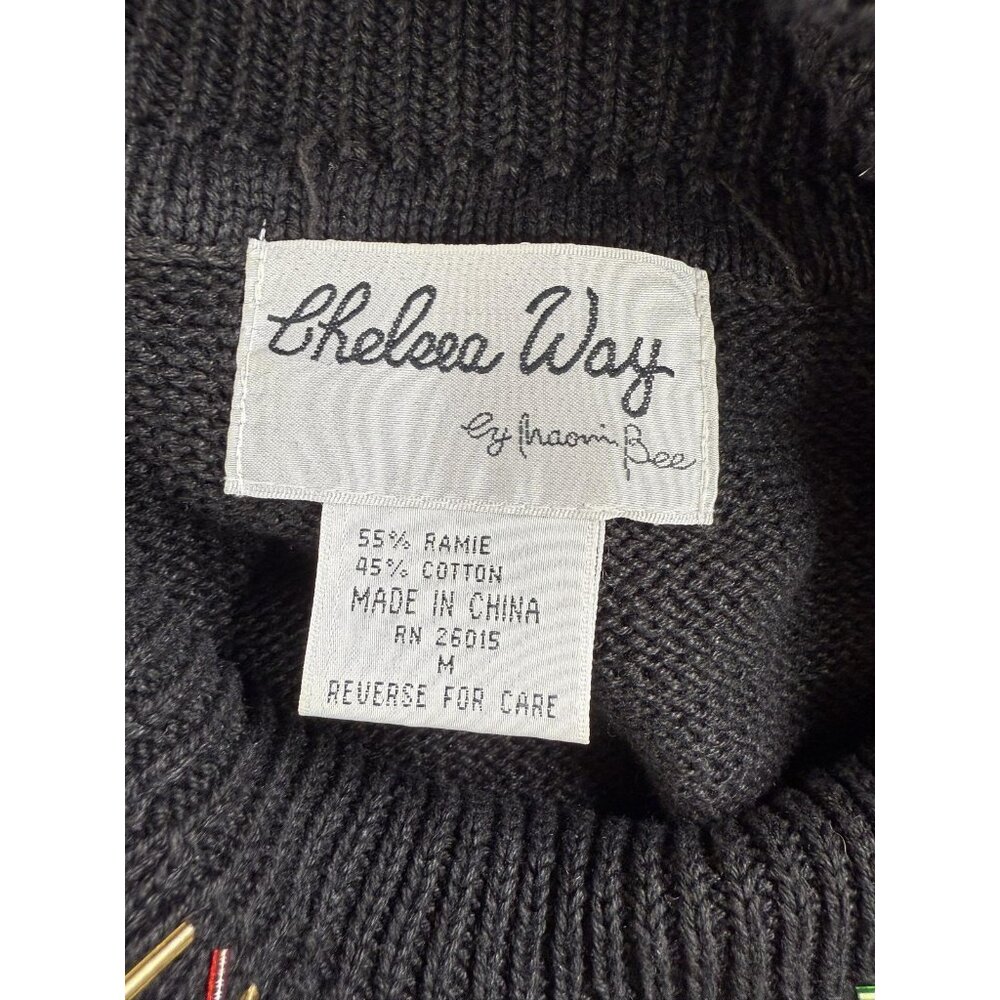 Chelsea Way Sweater Women Medium Black Embroidered Cowl Neck Pullover Tribal Art - Picture 3 of 12